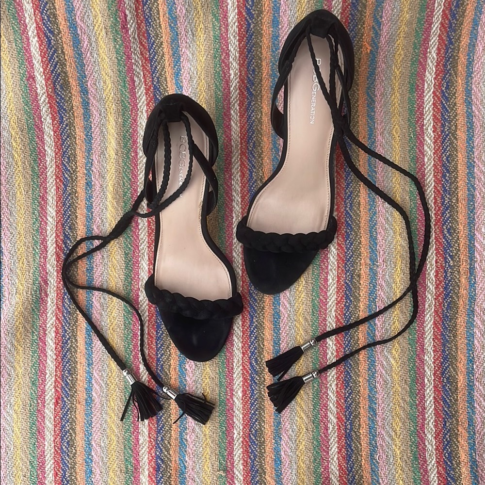 BCBGeneration Black Jessica Ankle Strap Braided Women's Sandals Sz 9M